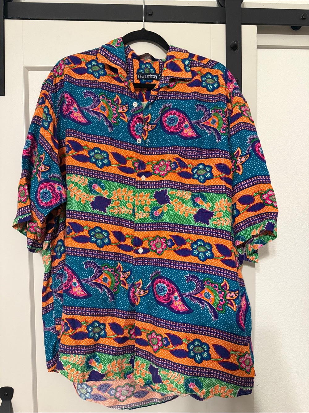 Nautica Teal Pink Orange Green Paisley Button-Up Shirt